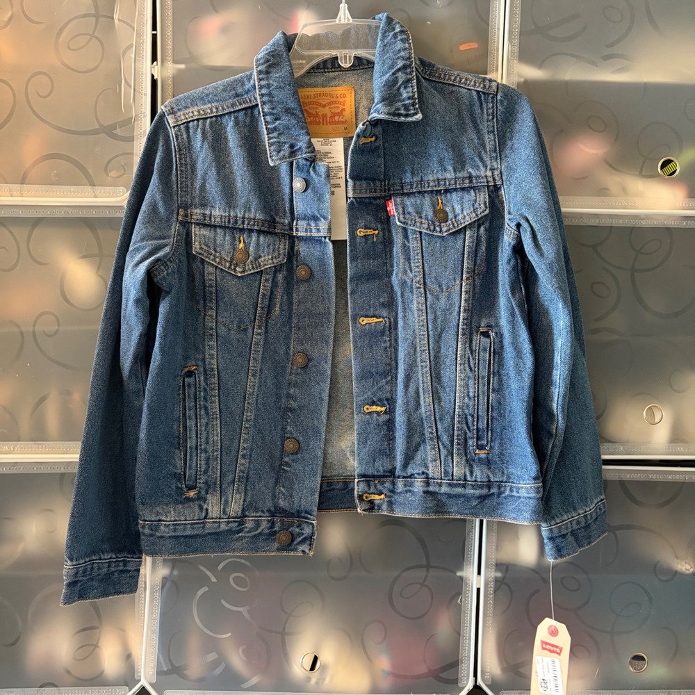 Levis Boys Denim Trucker Jacket Medium Wash Size M 10-12 Blue Cotton New